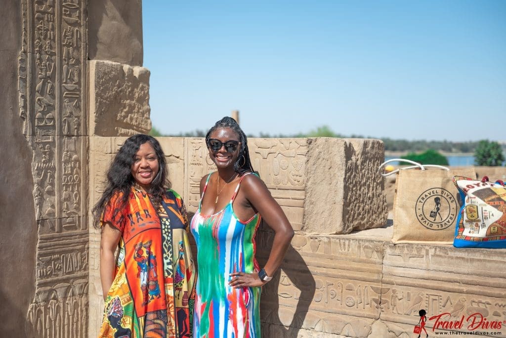 travel divas in Egypt smiling in maxi dress and african print dress